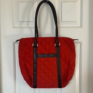 Talbots burnt orange quilted shoulder tote bag leather accents